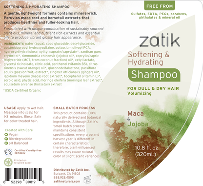 Softening & Hydrating Shampoo, Maca & Jojoba, 10.8 oz
: 10.8 FL OZ