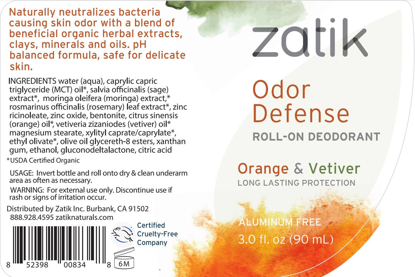 Odor Defense Roll-on Deodorant - Orange and Vetiver 3 oz